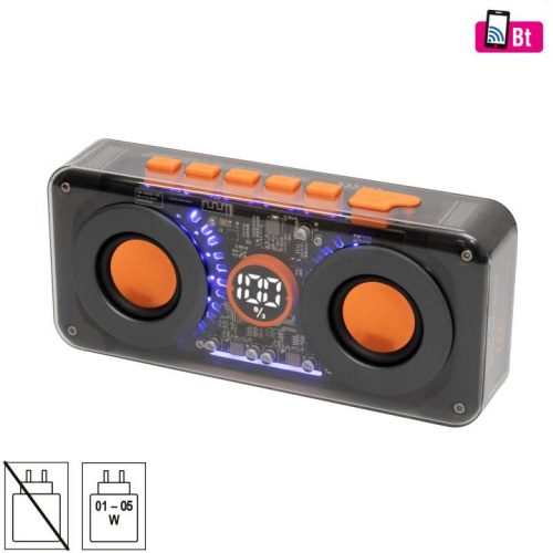 SOMOGYI SAL MECHAPOWER vezeték nélküli hangszóró és multimédia-lejátszó, 2 x 10 W, RGB LED, BT TWS, USB-C, ~8 óra üzemidő, superbass mélysugárzó