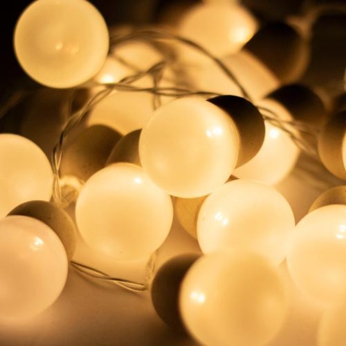 SOMOGYI Home MLC20B LED-es gömb fényfüzér, 20 melegfehér LED, elemes, ~3m hossz, átlátszó vezeték, fa + műanyag