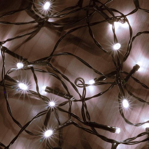 SOMOGYI Home MLC 58/WH mini LED-es fényfüzér, 4,9 m / 50 db hidegfehér LED, 8 fényprogram, zöld vezeték, elemes, kül- és beltéri kivitel