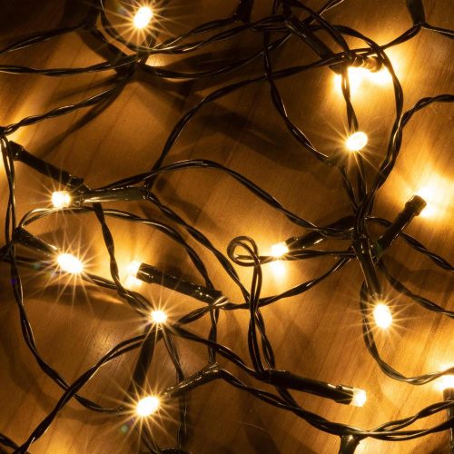 SOMOGYI Home MLC 58/WW mini LED-es fényfüzér, 4,9 m / 50 db melegfehér LED, 8 fényprogram, zöld vezeték, elemes, kül- és beltéri kivitel