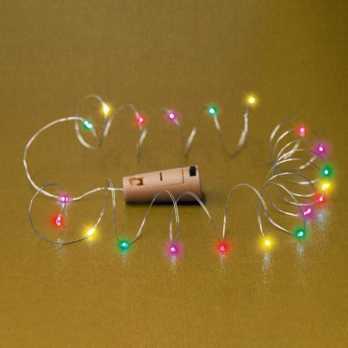 SOMOGYI Home MLD 20/M micro LED-es fényfüzér, 2 m / 20 db színes micro LED, állófényű, átlátszó vezeték, gombelemes, beltéri kivitel