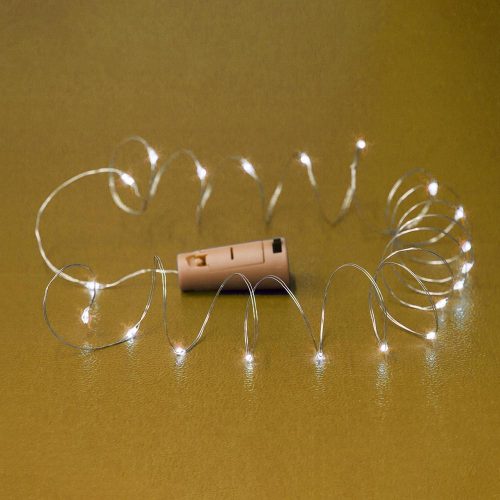 SOMOGYI Home MLD 20/WW micro LED-es fényfüzér, 2 m / 20 db melegfehér micro LED, állófényű, átlátszó vezeték, gombelemes, dugó alakú elemtartó, beltéri kivitel