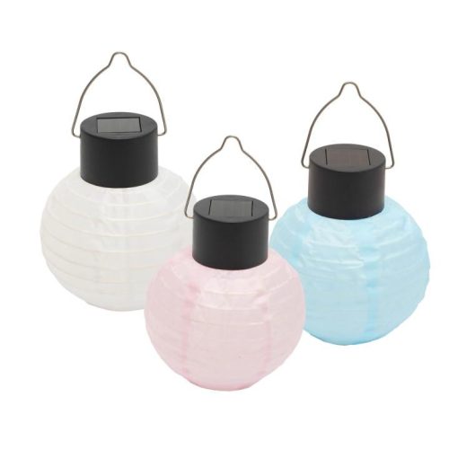 SOMOGYI Home MX205 napelemes lampion, 3db-os szett, 1 db melegfehér LED, nylon, 30 g, gombakkumulátor, fehér vagy kék vagy rózsaszín