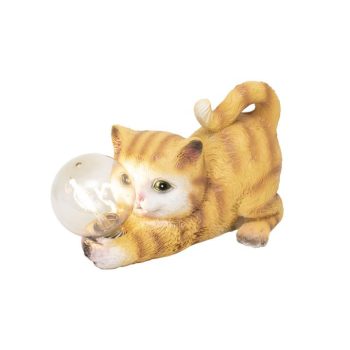   SOMOGYI Home MX649M napelemes kerti lámpa, macska villanykörtével, 1 db melegfehér filament LED, 300 mAh akkumulátor, 625 g, műgyanta