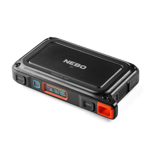 SOMOGYI NEBO NEB-PST-0004-G Rambler PS100, PowerBank, 95,9 Wh, 2x USB-A (2,4 A), 1x USB-C PD (45W), szolárpanel kompatibilis, 385 lm lámpa