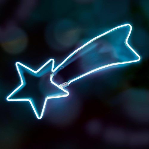SOMOGYI Home NEON 1 hullócsillag figura, LED-es neon fény, két oldalú, fém váz, IP44, kültéri, beltéri, jégkék