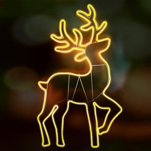 SOMOGYI Home NEON 4 szarvas figura, LED-es neon fény, két oldalú, fém váz, IP44, kültéri, beltéri, napsárga