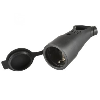   SOMOGYI Home NGA 01 földelt aljzat 45°-os kábelvezetéssel, aljzat gyermekvédelemmel, kül- és beltéren is használható, max. 3680 W, fekete