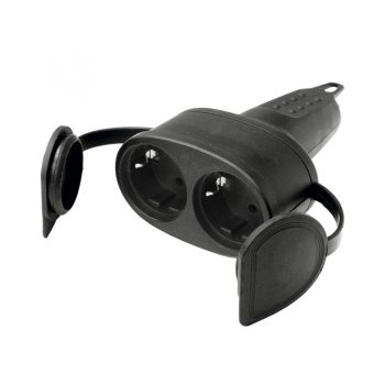   SOMOGYI Home NGA 02 földelt dupla aljzat egyenes kábelvezetéssel, 2 aljzat gyermekvédelemmel, kül- és beltéren is használható, max. 3680 W, fekete