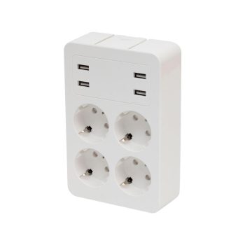   SOMOGYI Home NV41USB tálcás USB-s elosztó, 4 földelt aljzat, 4 USB aljzat össz. 1,9A, elforgatható csatlakozódugó, max.3680W,