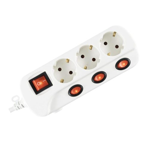 SOMOGYI Home NVK 03K-3/WH/1,5 hálózati elosztó, 3 m, H05VV-F, 3G1,5 mm2 kábel, kapcsolós, 3 aljzat gyermekvédelemmel, max. 3500W, fehér