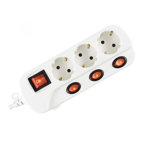 SOMOGYI Home NVK 03K/WH hálózati elosztó, 1,5 m, H05VV-F, 3G1,0 mm2 kábel, kapcsolós, 3 aljzat gyermekvédelemmel, max. 3500W, fehér