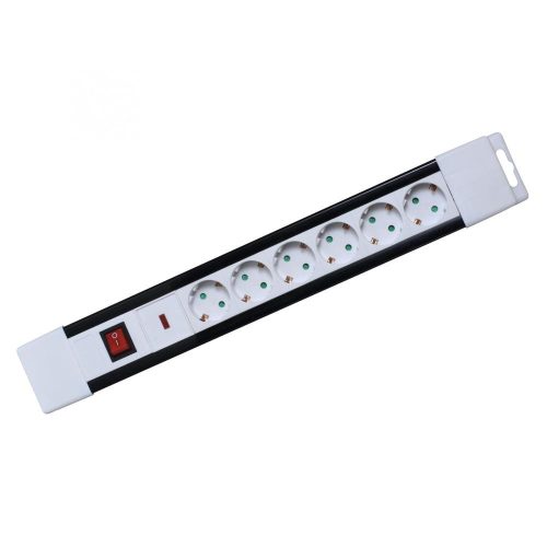 SOMOGYI Home NVP 06K/WH túlfeszültség védett hálózati elosztó, 2 m, kapcsolós, H05VV-F 3G1,5 mm2 kábel, IP20 kivitel, 6 aljzat, max. 3500W, falra akasztható