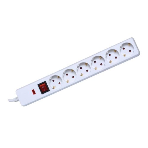SOMOGYI Home NVT 06K/WH túlfeszültség védett hálózati elosztó, 1,5 m, kapcsolós, H05VV-F 3G1,5 mm2 kábel, IP20 kivitel, 6 aljzat, max. 3500W