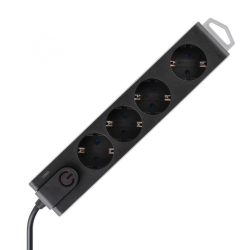 SOMOGYI Home NVT 4K-3/BK túlfeszültségvédett hálózati elosztó, 3 m, H05VV-F 3G1,5 mm2 kábel, 4 aljzat gyermekvédelemmel, kapcsoló, felakasztható, max. 3680W, fekete