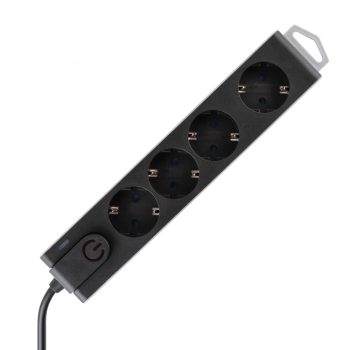   SOMOGYI Home NVT 4K/BK túlfeszültségvédett hálózati elosztó, 1,5 m, H05VV-F 3G1,0 mm2 kábel, 4 aljzat gyermekvédelemmel, kapcsoló, felakasztható, max. 3680W, fekete