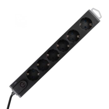   SOMOGYI Home NVT 6K-3/BK túlfeszültségvédett hálózati elosztó, 3 m, H05VV-F 3G1,5 mm2 kábel, 6 aljzat gyermekvédelemmel, kapcsoló, felakasztható, max. 3680W, fekete