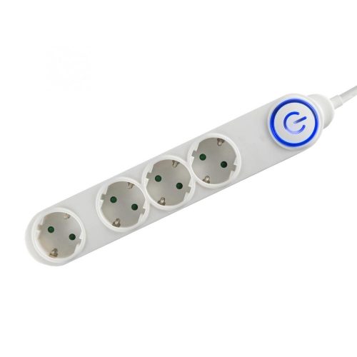 SOMOGYI Home NV 04TK-5/WH/1,5, talpkapcsolós elosztó világító kapcsolóval, 5 m, H05VV-F 3G1,5 mm2 kábel, 4 aljzat gyermekvédelemmel, max. 3500W, fehér