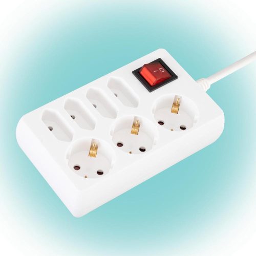 SOMOGYI Home NV 17/WH hálózati elosztó, 1,5 m, H05VV-F 3G1,0 mm2 kábel, kapcsolós, IP20 kivitel, 3 védőérintkezős és 4 euro aljzat, max. 3500W, fehér