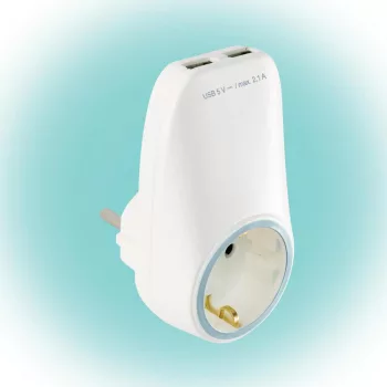   SOMOGYI Home NV 2100 USB hálózati aljzat USB töltőaljzatokkal, 2xUSB töltőaljzat 5V/max.2,1A, földelt hálózati aljzat gyermekvédő zsaluval