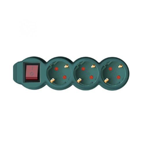 SOMOGYI Home NV 3K-3/GR/1,5 hálózati elosztó, 3 m, H05VV-F 3G1,5 mm2 kábel, kétpólusú kapcsoló, IP20 kivitel, 3 védőérintkezős aljzat, max. 3500W, zöld