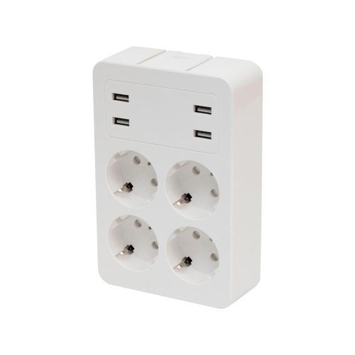 SOMOGYI Home NV 4 USB tálcás USB-s elosztó, 4 földelt aljzat, 4 USB aljzat össz 2,4A, elforgatható csatlakozódugó, max.3680W
