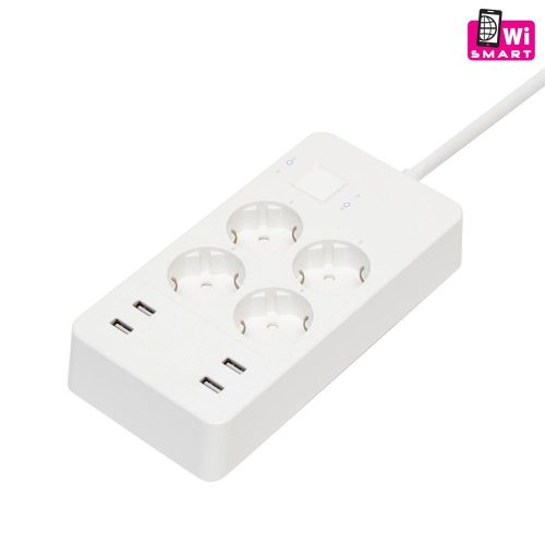 SOMOGYI Home NV 4 WIFI smart elosztó, 1,5 m, H05VV-F 3G1,5 mm2 kábel, 4 földelt aljzat, 4 USB aljzat, max.3680W, Tuya alkalmazás kompatibilis, WiFi-s