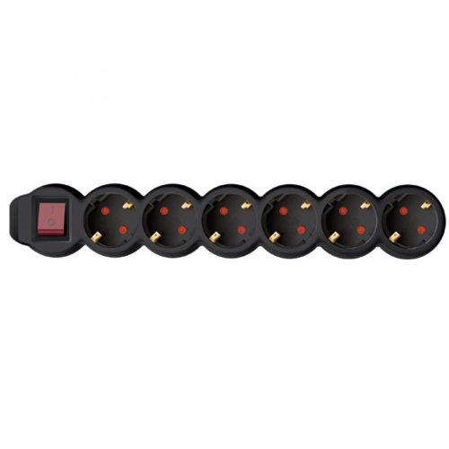 SOMOGYI Home NV 6K-3/BK/1,5 hálózati elosztó, 3 m, H05VV-F 3G1,5 mm2 kábel, kétpólusú kapcsoló, IP20 kivitel, 6 védőérintkezős aljzat, max. 3500W, fekete