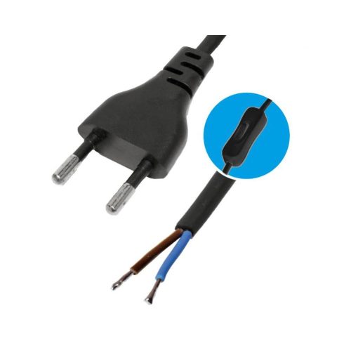 SOMOGYI Home N 2K-2/BK hálózati csatlakozókábel kapcsolóval, 2 m, H03VVH2-F 2x0,75 mm2 kábellel, egypólusú kapcsolóval, max.460W, fekete