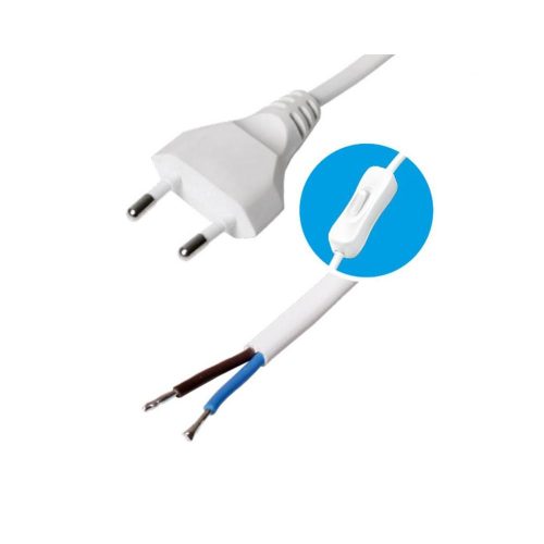 SOMOGYI Home N 2K-2/WH hálózati csatlakozókábel kapcsolóval, 2 m, H03VVH2-F 2x0,75 mm2 kábellel, egypólusú kapcsolóval, max.460W, fehér