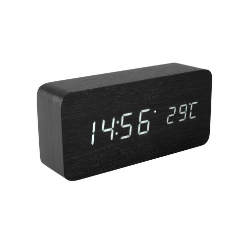 SOMOGYI Home OC 04 digitális LED ébresztőóra, valódi faburkolat, tapsra aktiválható fehér kijelző, dátum és hőmérséklet kijelzés, elemes vagy hálózati tápellátás