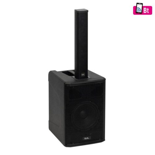 SOMOGYI SAL PAS8W42S professzionális oszlopsugárzó hangrendszer, max. 600 W, 20cm mélysugárzó, 4x2” szélessávú szatellit hangszóró, aktív zenekari hangdoboz, Bluetooth, állvány