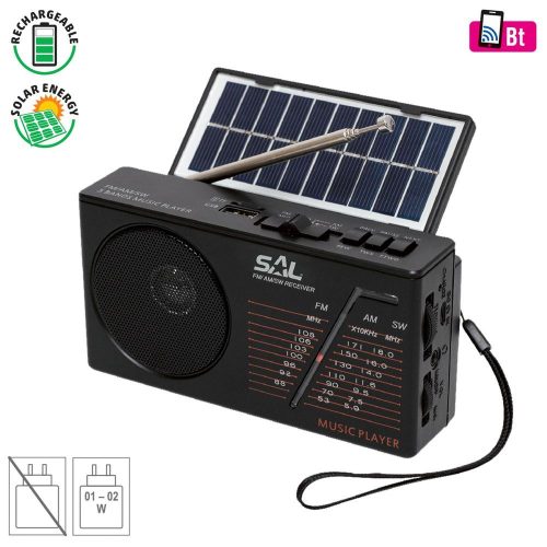 SOMOGYI SAL RPH 1 napelemes rádió és multimédia lejátszó, hibrid töltés, 3 sávos AM-FM-SW rádió, USB/MicroSD, ~11 óra üzemidő