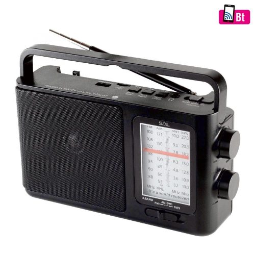 SOMOGYI SAL RPR 7B táskarádió, AC/DC, 4 in 1, BT, USB, MicroSD, AM-FM-SW1-SW2 rádió, AUX, ~18 óra üzemidő