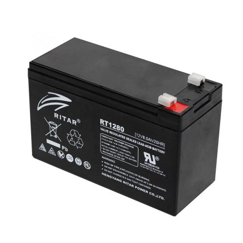 SOMOGYI Ritar RT 1280 ólomakkumulátor, 12V/8 Ah, 5 éves élettartam, zárt konstrukció,