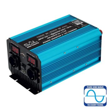   SOMOGYI SAL SAIC1000TS feszültségátalakító, ~1000 W névleges telj., tiszta szinuszos, 2 védőérintkezős aljzat, szünetmentes tápegység, USB, visszajelző LED, lágyindítás