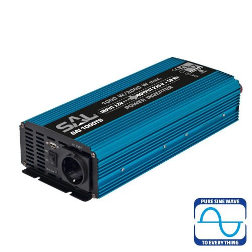 SOMOGYI SAL SAI 1000TS tiszta szinuszos feszültségátalakító, 1000 W, inverter, 2,1 A USB gyorstöltő, gyermekzár