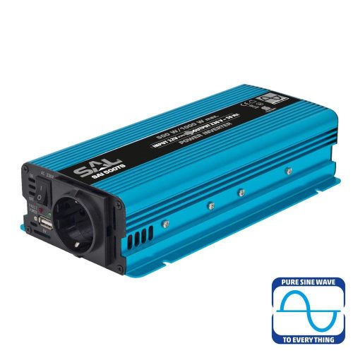 SOMOGYI SAL SAI 500TS tiszta szinuszos feszültségátalakító, 500 W, inverter, 2,1 A USB gyorstöltő, gyermekzár