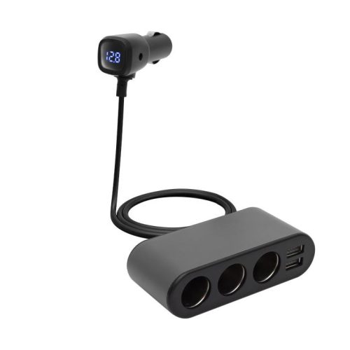 SOMOGYI SAL SAU80W autós feszültségelosztó és USB töltő, 3.4A USB töltő, max.80Watt, fém burkolat, Voltmérő, autó-akkumulátor állapotának ellenőrzése, 12/24V járművekhez
