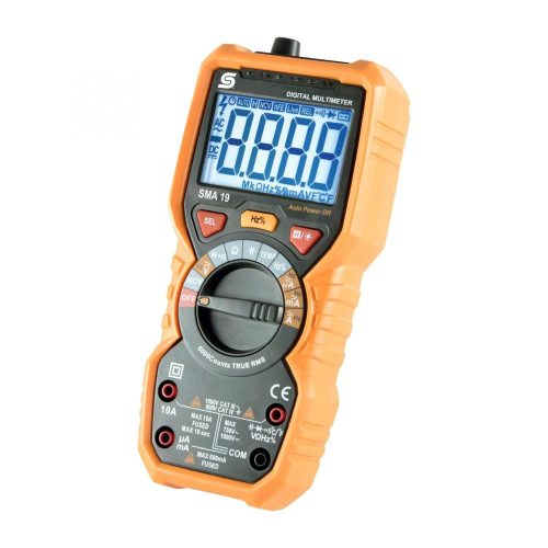 SOMOGYI Home SMA 19 digitális multiméter, automatikus méréshatárváltás, érintés nélküli fáziskeresés, háttérvilágítás, tartozék mérőzsinór
