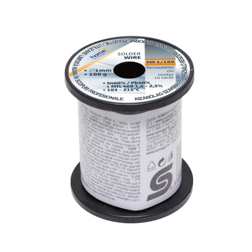 SOMOGYI Home SW 1/100 forrasztóón, 1mm, 100g, európai gyártótól származó kiváló minőségű forrasztóón, összetétel: SN/PB: 60/40%, gyanta: 2,0%