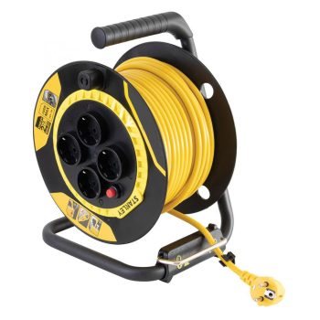   SOMOGYI STANLEY SXECCL26BVE beltéri kábeldob, 25 m, beépített kábelvezető, masszív fém láb és fogantyú, H05VV-F 3G1,5 mm2 kábel, max. 3000 W