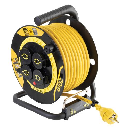 SOMOGYI STANLEY SXECCL27ARE kültéri kábeldob, 20 m, IP44-es védelem, kábelvezető, masszív fém láb, H07RN-F 3G1,5 mm2 kábel, max. 3000 W