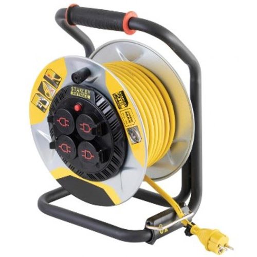 SOMOGYI STANLEY SXECCM2FASE kültéri fém kábeldob, 25 m, IP44-es védelem, kábelvezető, masszív fém dob és láb, H07RN-F 3G1,5 mm2 kábel, max. 3000 W