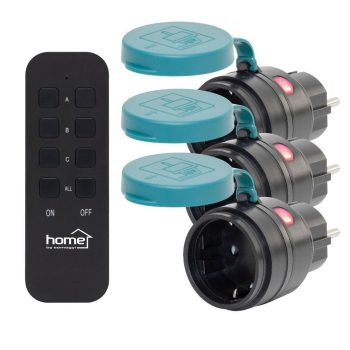   SOMOGYI Home THO2313 távirányítható kültéri hálózati aljzat szett, IP44, 2300 W, 3 aljzat +1 távirányító, 40m hatótáv