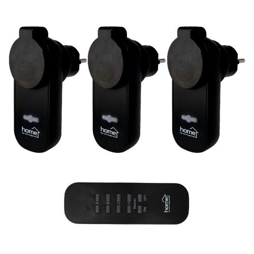 SOMOGYI Home THO 113 3db-os távirányítható kültéri hálózati aljzatszett, 40 m hatótáv, IP44 védelem, max. 1000 W, rádiós összeköttetés, 230 V, fekete