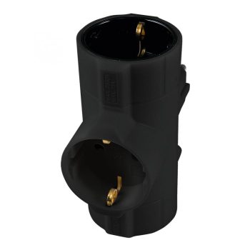   SOMOGYI Home TPF-26/BK hálózati elosztó, T-alakú, 3 földelt aljzat gyermekvédelemmel, max. 3680W, fekete