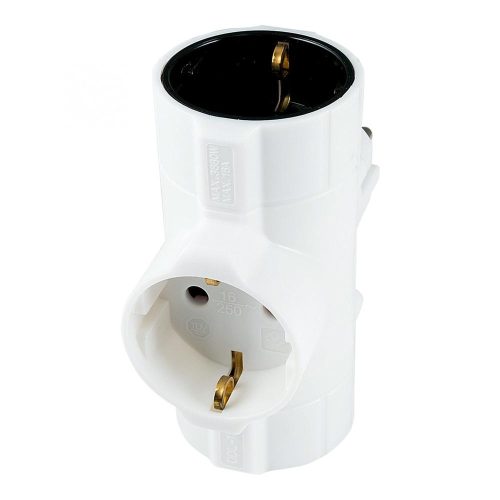 SOMOGYI Home TPF-26 hálózati elosztó, T-alakú, 3 földelt aljzat gyermekvédelemmel, max. 3680W, fehér