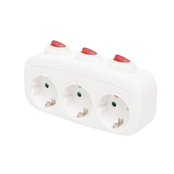   SOMOGYI Home TPF 3K földelt hálózati T" elosztó, 3 db földelt aljzat, 3 kapcsoló"