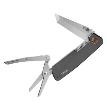   SOMOGYI True Utility Dual Cutter, TRU-MTL-0002-G, 2 in 1, 7 cm tanto penge, rugós olló, rozsdamentes acél penge, eloxált alumínium tok